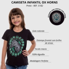Camiseta Infantil Ox Horns Bordado Com Strass Preto Ref.5182