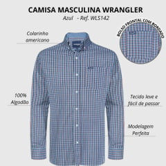 Camisa Xadrez Wrangler Manga Longa Azul Ref. WLS142