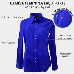 Camisa Feminina Laço Forte Manga Longa Azul Royal Ref. 3107