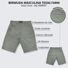 Bermuda Masculina Texas Farm Sarja Cinza - Ref. BMB007