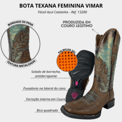 Bota Texana Feminina Vimar Fóssil Azul Castanho - Ref. 13200