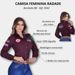 Camisa Feminina Radade Bordada Barretos Bordô Ref. 0542