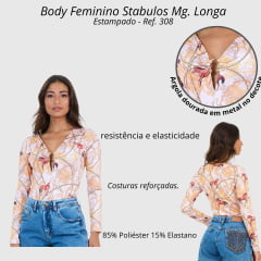 Body Feminino Stabulos Mg. Longa Estampado c/ Argola Ref.308