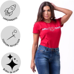 Camiseta Feminina Buphallos Vermelha Com Strass Ref: BPL880