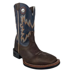 Bota Texana Masculina Durango Marrom Bordado Azul