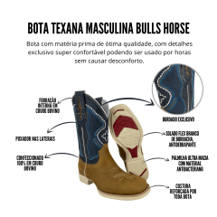 Bota Texana Masculina Bulls Horse Dallas Bambú  Ref: 50017
