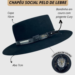 Chapéu Social Cury Cavalgada 5x Pelo de Lebre Preto Ref.2243