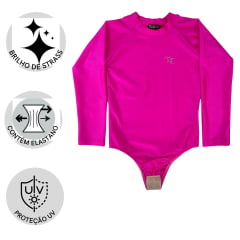 Body Infantil Top Country Manga Longa Rosa Pink Simples