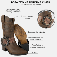 Bota Texana Feminina Vimar Fóssil Castanho - Ref. 11232