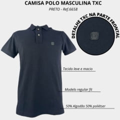 Camisa Polo Preto Masculina TXC Extra Manga Curta Ref: 6658
