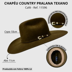 Chapéu Country Pralana Texano Café Aba11 - Ref. 115996