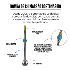 Bomba de Chimarrão Bortonaggio com Pedra Azul - D257