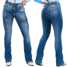 Calça Feminina Buphallos Jeans Strass Xadrez - Ref. BPL632