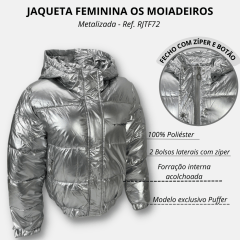 Jaqueta Feminina Os Moiadeiros Metalizada Cinza  Ref. RJTF72