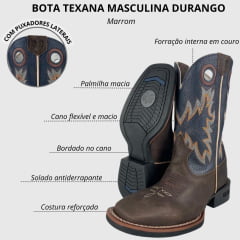 Bota Texana Masculina Durango Marrom Bordado Azul