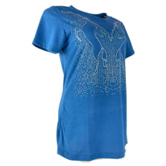 Camiseta Feminina Minuty Azul Petróleo Strass Ref:1498