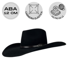 Chapéu Country Stetson Preto Carneira em Couro Ref. 64421