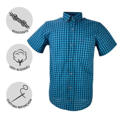 Camisa Laço Forte Masculina Xadrez Manga Curta Slim Ref.9205 - Escolha a cor