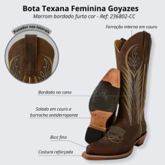 Bota Texana Feminina Goyazes Couro Dallas - Ref. 236802-CC