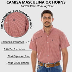 Camisa Masculina Ox Horns Manga Curta Xadrez Vermelho Ref: 9069