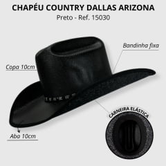 Chapéu Country Feminino Dallas Arizona Preto - Ref. 15030