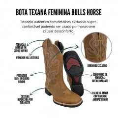 Bota Texana Feminina Bulls Horse Cor Bambu Ref: 53007