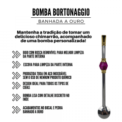 Bomba de Chimarrão Bortonaggio com Pedra Rosa Ref.: D257