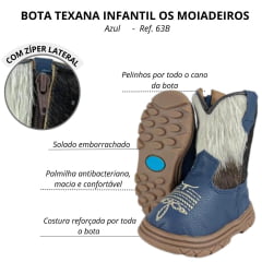 Bota Texana Infantil Moiadeiros Azul Com Pelo - Ref. 63B