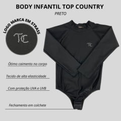 Body Infantil Top Country Manga Longa Preto Simples