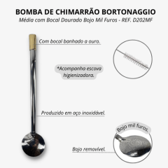 Bomba de Chimarrão Mil Furos Bocal Dourado 21cm - Ref.D202MF