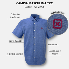 Camisa Masculina Txc Custom Azul Manga Curta - Ref. 2917C