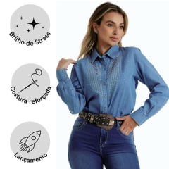 Camisa Jeans Feminina West Dust Manga Longa - Ref.CA28901