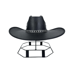 Chapéu Country Mundial Dakota Preto Branco Strass Aba 12