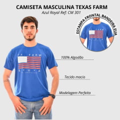 Camiseta Masculina Texas Farm Azul Royal EUA Ref: Cm 301