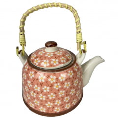 Chaleira Para Chá Teapot Cerâmica Florida Rosa - Ref. 4013