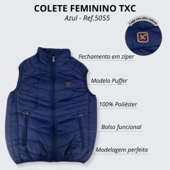 Colete Feminino TXC Custom Puffer Azul - Ref. 5055