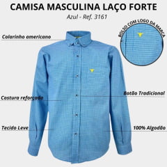 Camisa Masculina Laço Forte Manga Longa Xadrez Azul Ref. 3161