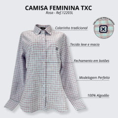 Camisa Feminina TXC Manga Longa Xadrez Rosa - Ref. 12176L