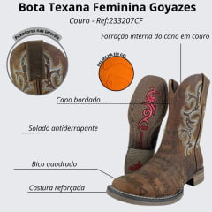 Bota Texana Feminina Goyazes Couro Dallas Flex Ref: 233207CF
