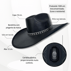 Chapéu Country Mundial Dakota Preto Branco Strass Aba 12