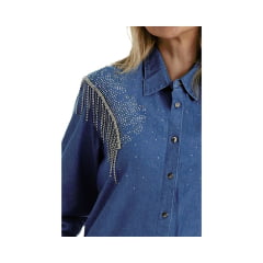 Camisa Jeans Feminina West Dust Bordado Strass - Ref.CA28521