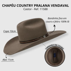 Chapéu Country Pralana Vendaval Castor - Ref: 11588