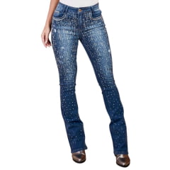 Calça Jeans Feminina Minuty Azul Flare Com Strass Ref 231482