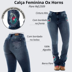 Calça Jeans Feminina Ox Horns Azul Bordada Flare Ref: 2509