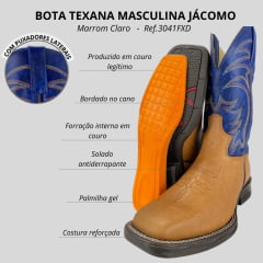 Bota Texana Masculina Jácomo Couro Mamute Fóssil Ref.3041FXD