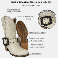Bota Texana Feminina Vimar Cano Médio Milano Gelo Ref. 11231