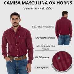 Camisa Masculina Ox Horns Manga Longa Xadrez Vermelho R.9555
