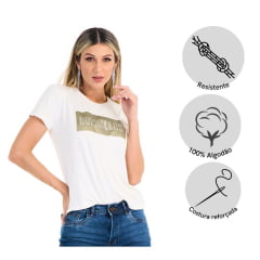 Camiseta Feminina Buphallos Off White Com Logo Ref. BPL703