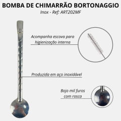 Bomba Inox Bortonaggio Artesanal Média Para Chimarrão Chata Com Rosca E Bojo Mil Furos R: ART202MF