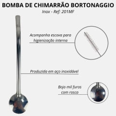 Bomba Inox Bortonaggio Chata Média Para Chimarrão Com Rosca E Bojo Mil Furos R: 201MF